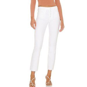 Paige NWT White Denim Cindy Crop Distressed Straight Leg Jeans Size 32 $209